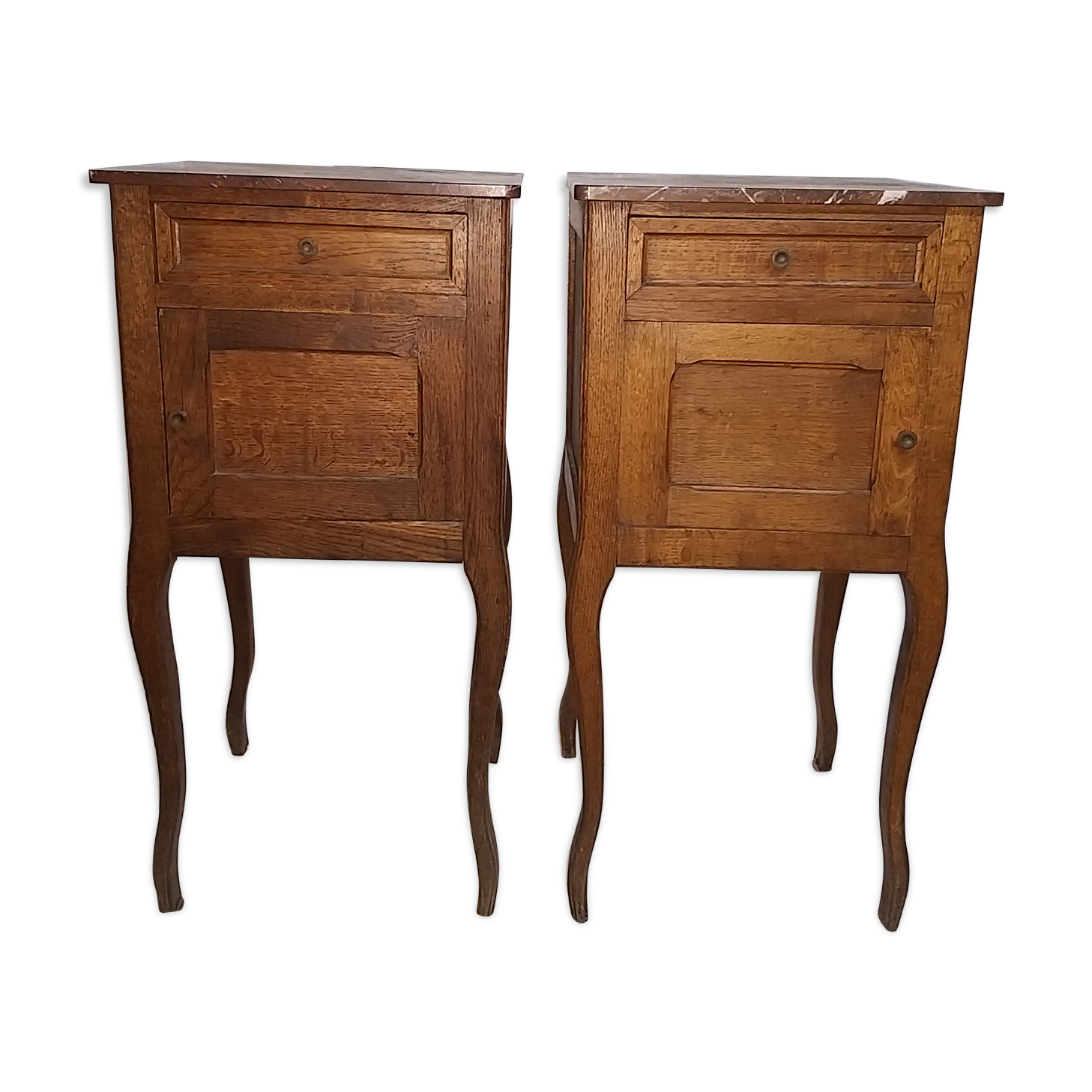 Bedside tables in oak with marble