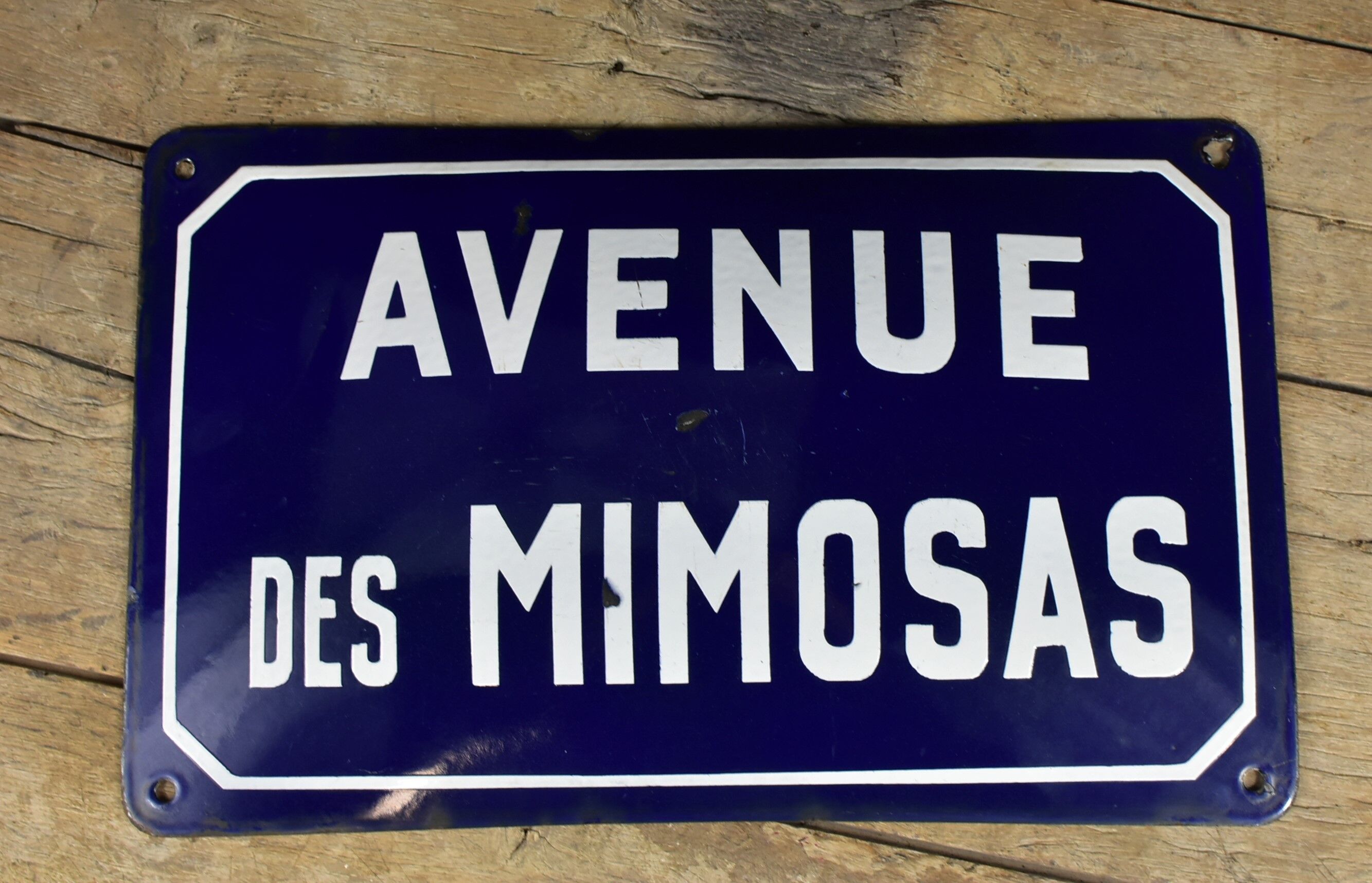 Plaque émaillée bombée de rue "Avenue des Mimosas"