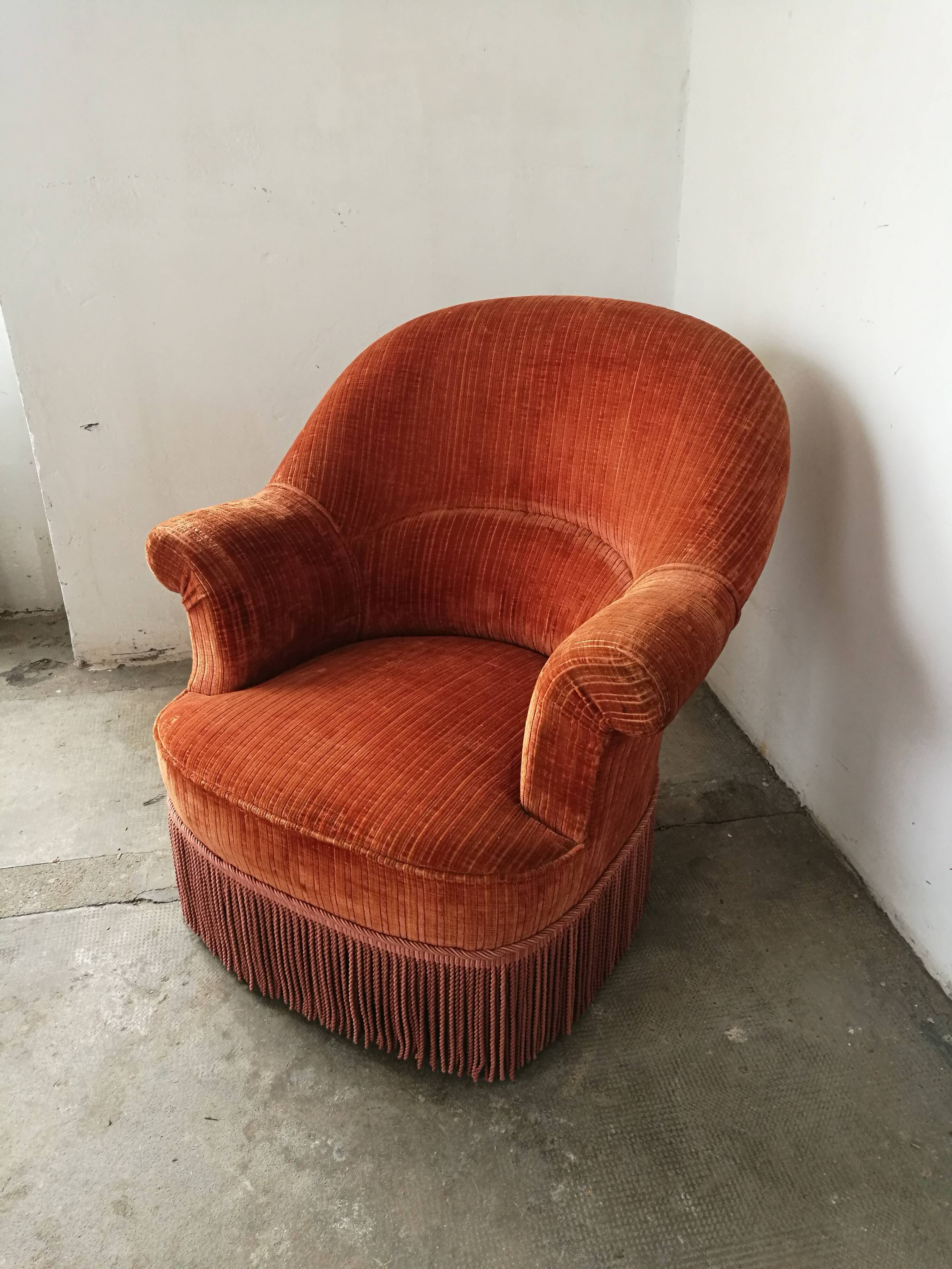 Orange velvet toad armchair