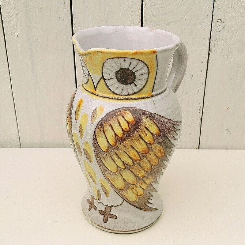 Zoomorphic ceramic owl pitcher signed owl