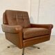 Vintage danish retro mid-century svend skipper brown leather chair & stool 60s