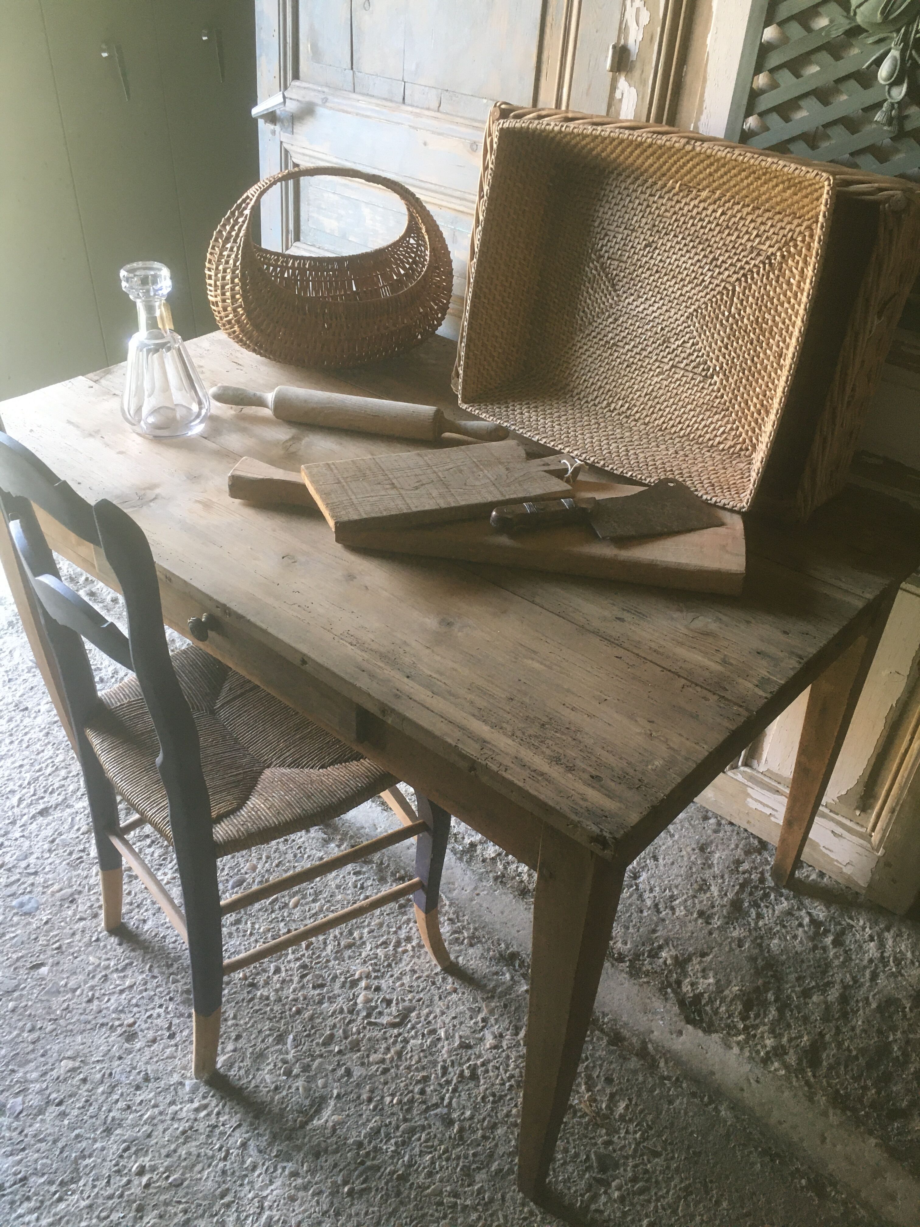 Farmhouse table with raw wood drawer