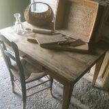 Farmhouse table with raw wood drawer