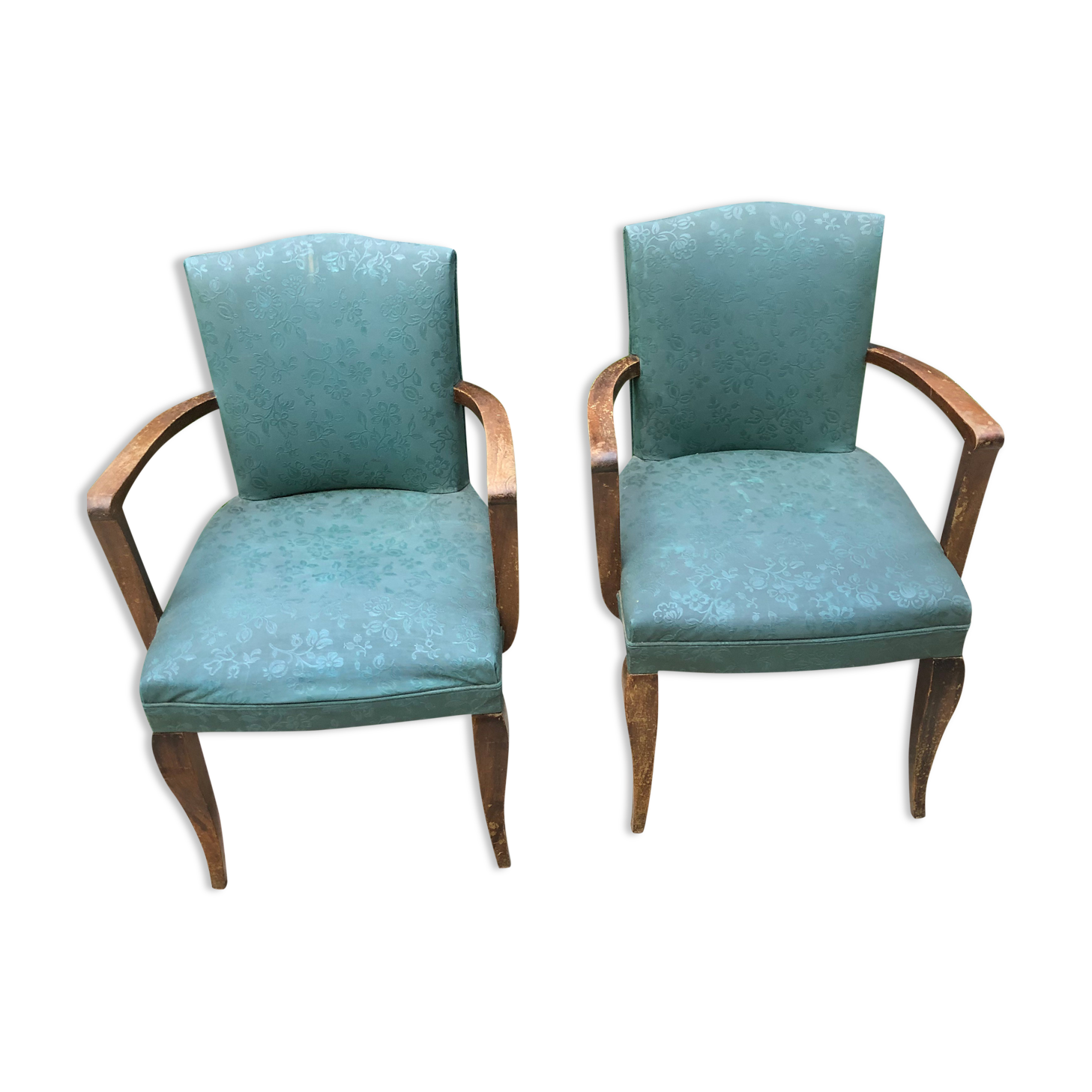 Pair of bridge armchairs in green skaÏ