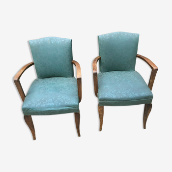 Pair of bridge armchairs in green skaÏ