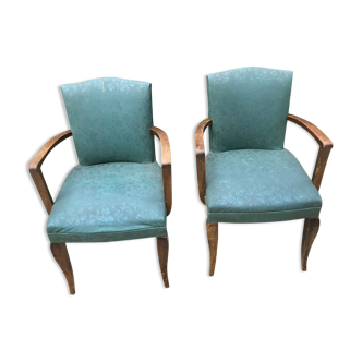 Pair of bridge armchairs in green skaÏ