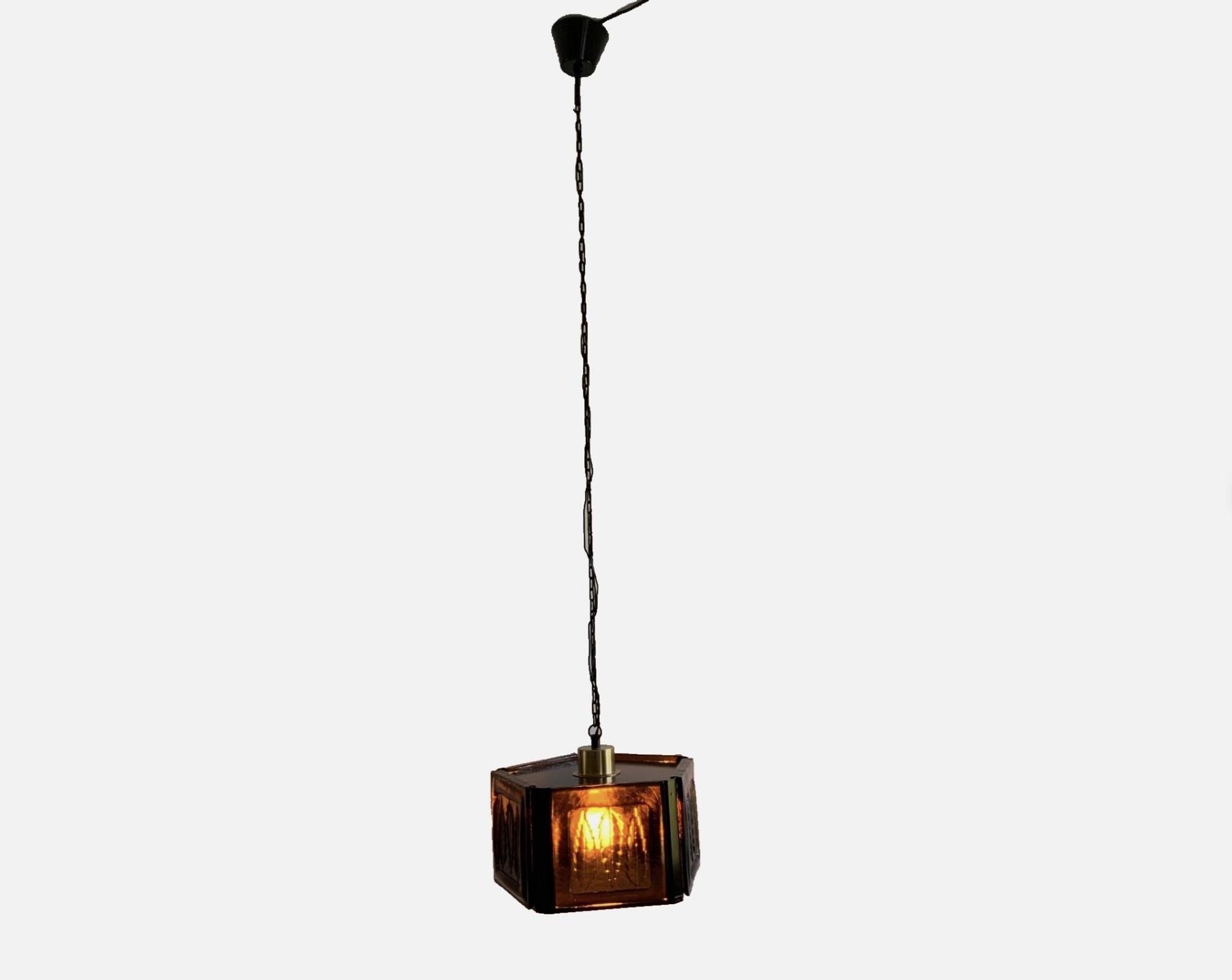 Mid Century Modern Erik Hoglund Amber Ceiling Lamp Glass Kosta Boda 1970s