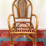 Vintage rattan and bamboo armchair from the 1970s.
