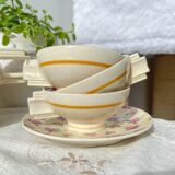 Robj Paris Coffee Tea Set with Floral Yellow Porcelain Core - Vintage Art Deco Style