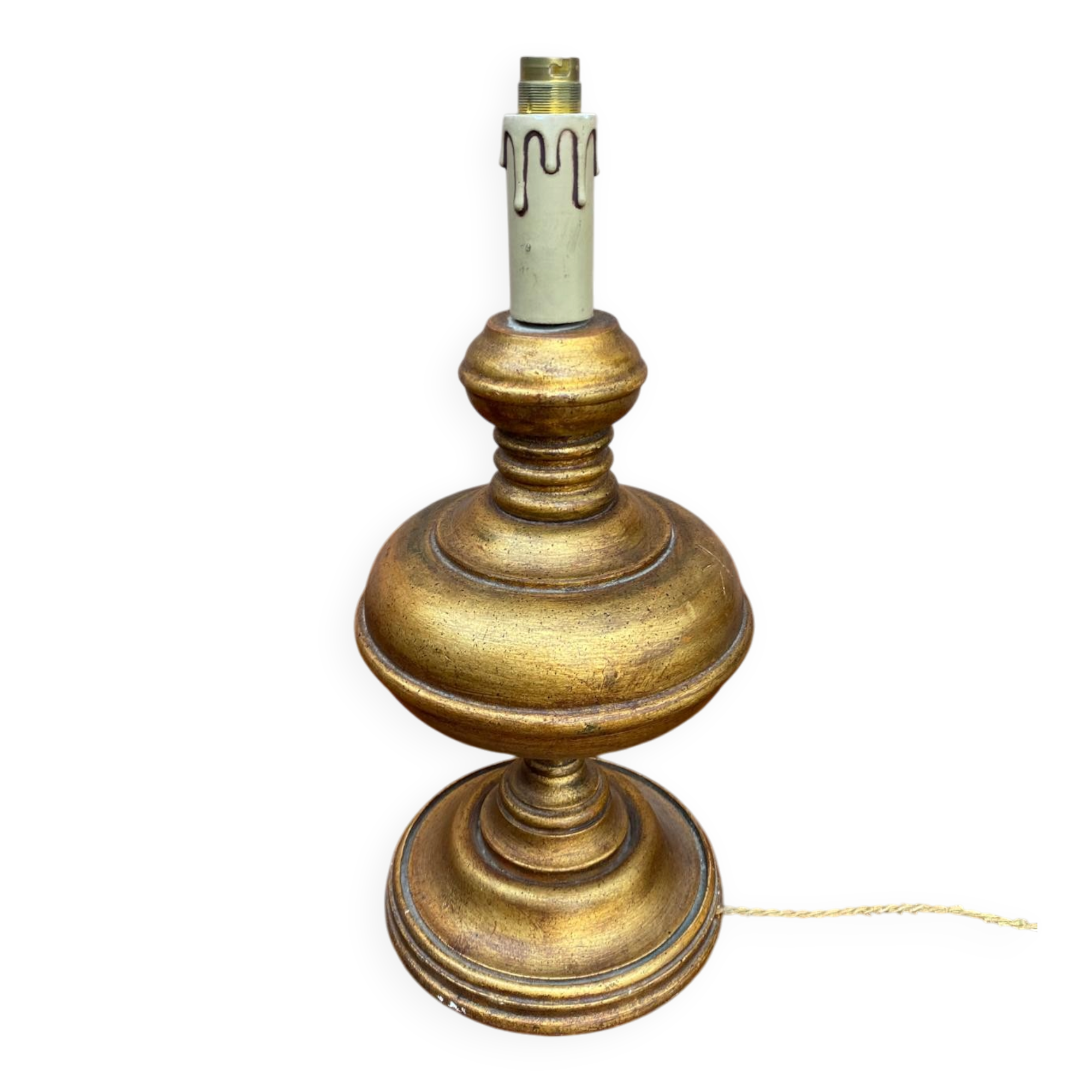 Lampe vintage pied de boule dorée