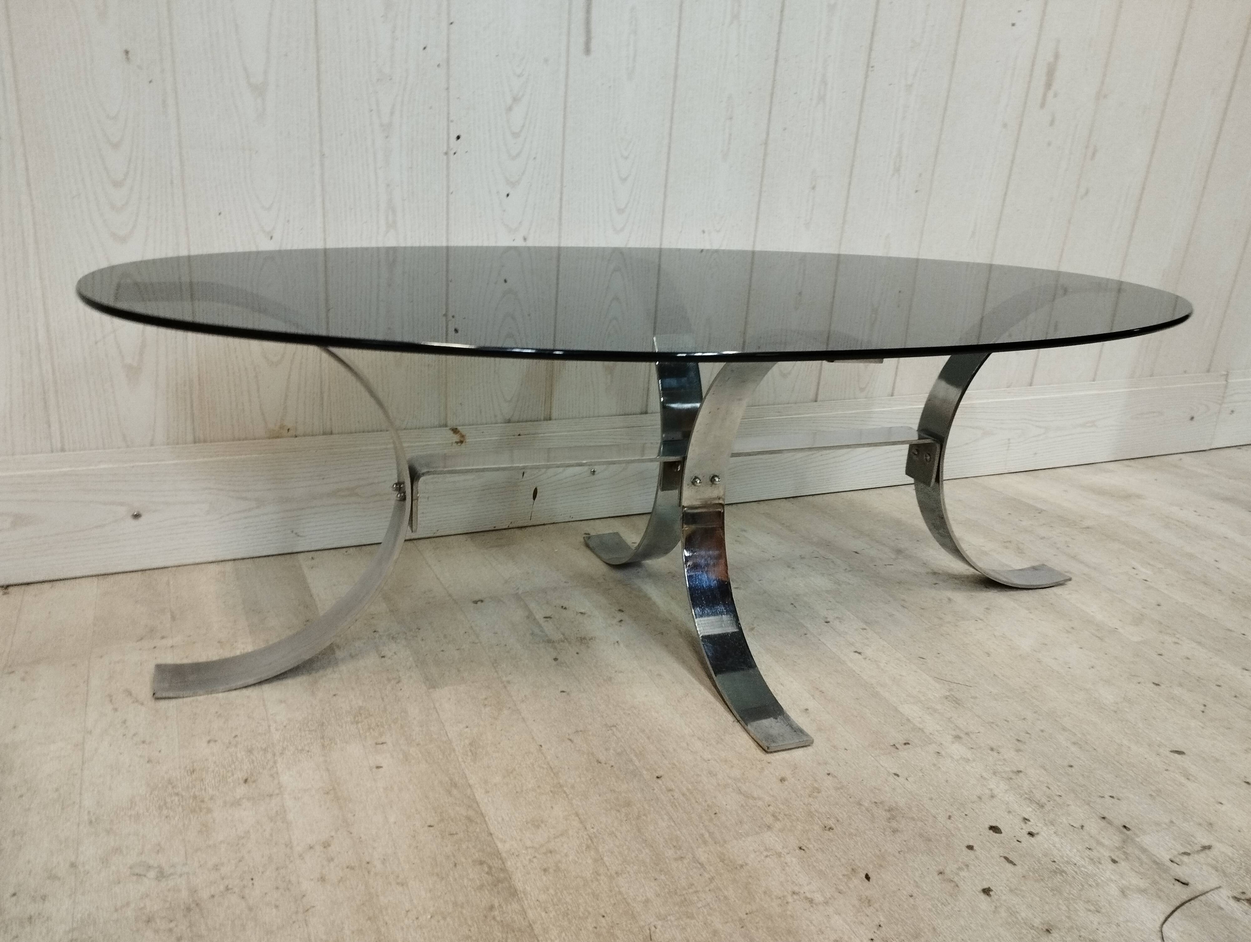 Table basse vintage chrome et verre fumé
