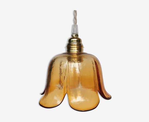 Lampe baladeuse vintage globe fleur verre ambré | Selency