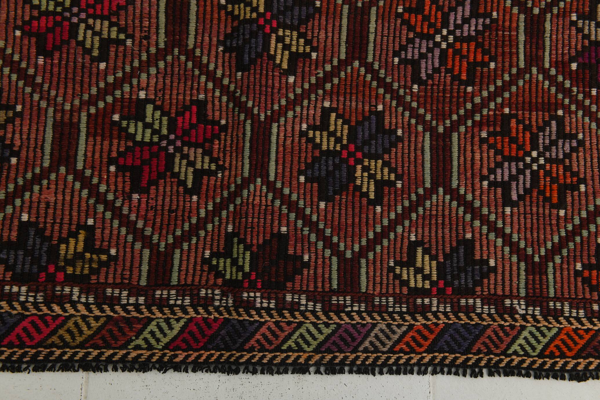 Burgundy Red Star Pattern Vintage Kilim Rug, 194x314Cm