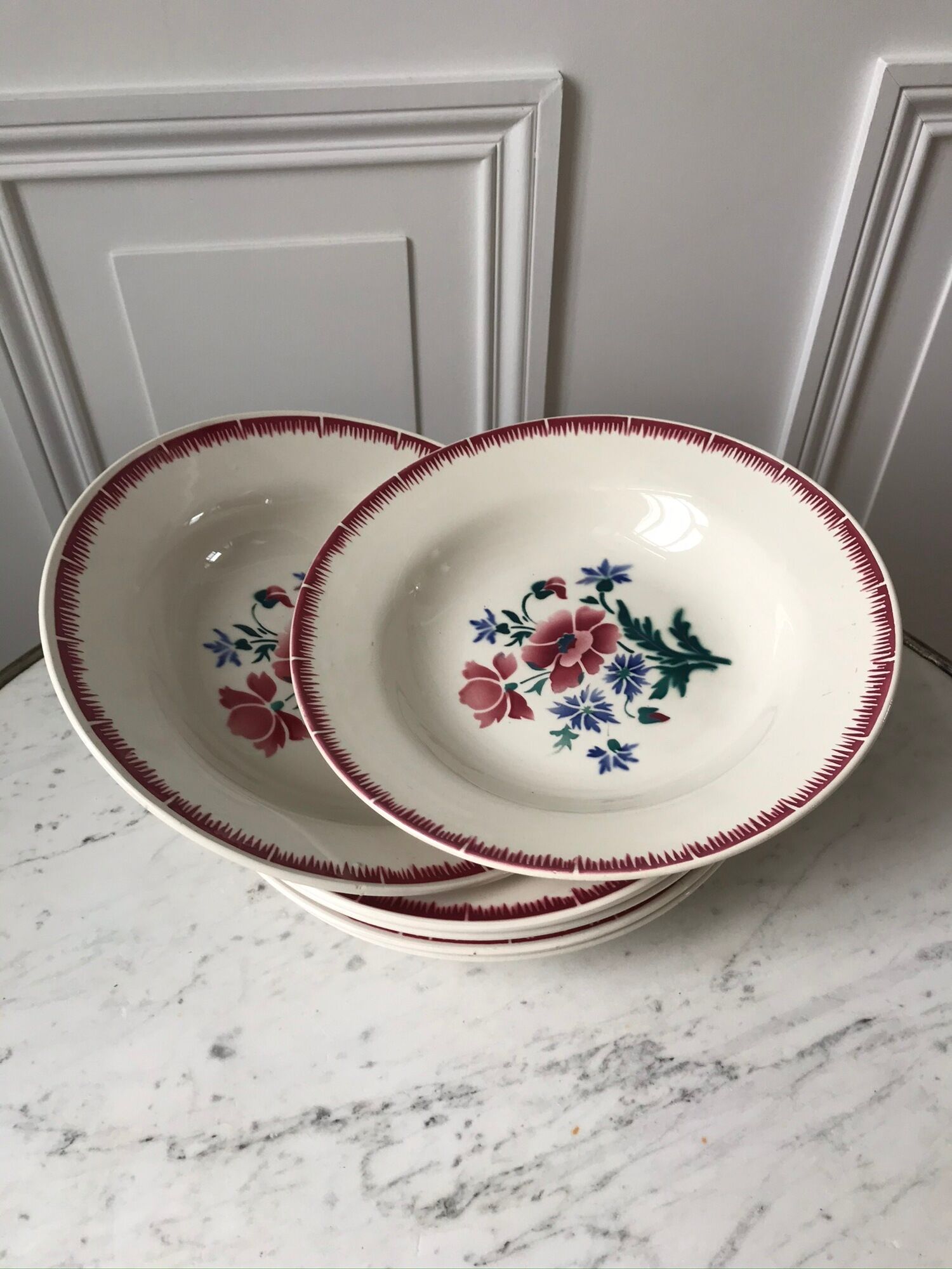 Lot of 6 hollow plates Digoin Sarreguemines model Prairial