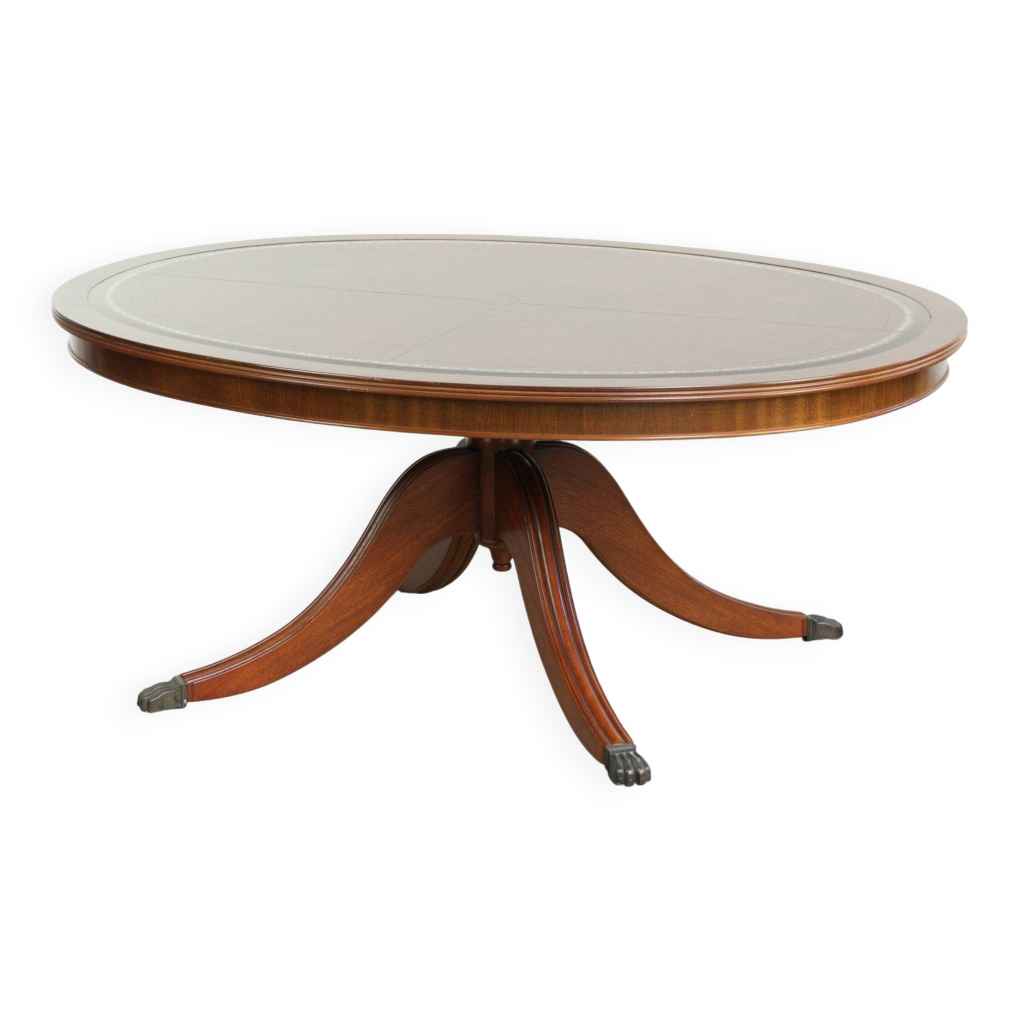 Table basse avec un plateau en cuir rouge de style anglais du 20e siècle.