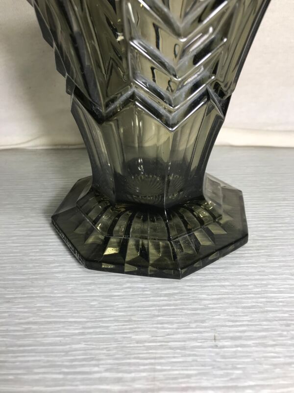 Vase ancien art deco verre moule fumé forme étoile années 30 vintage