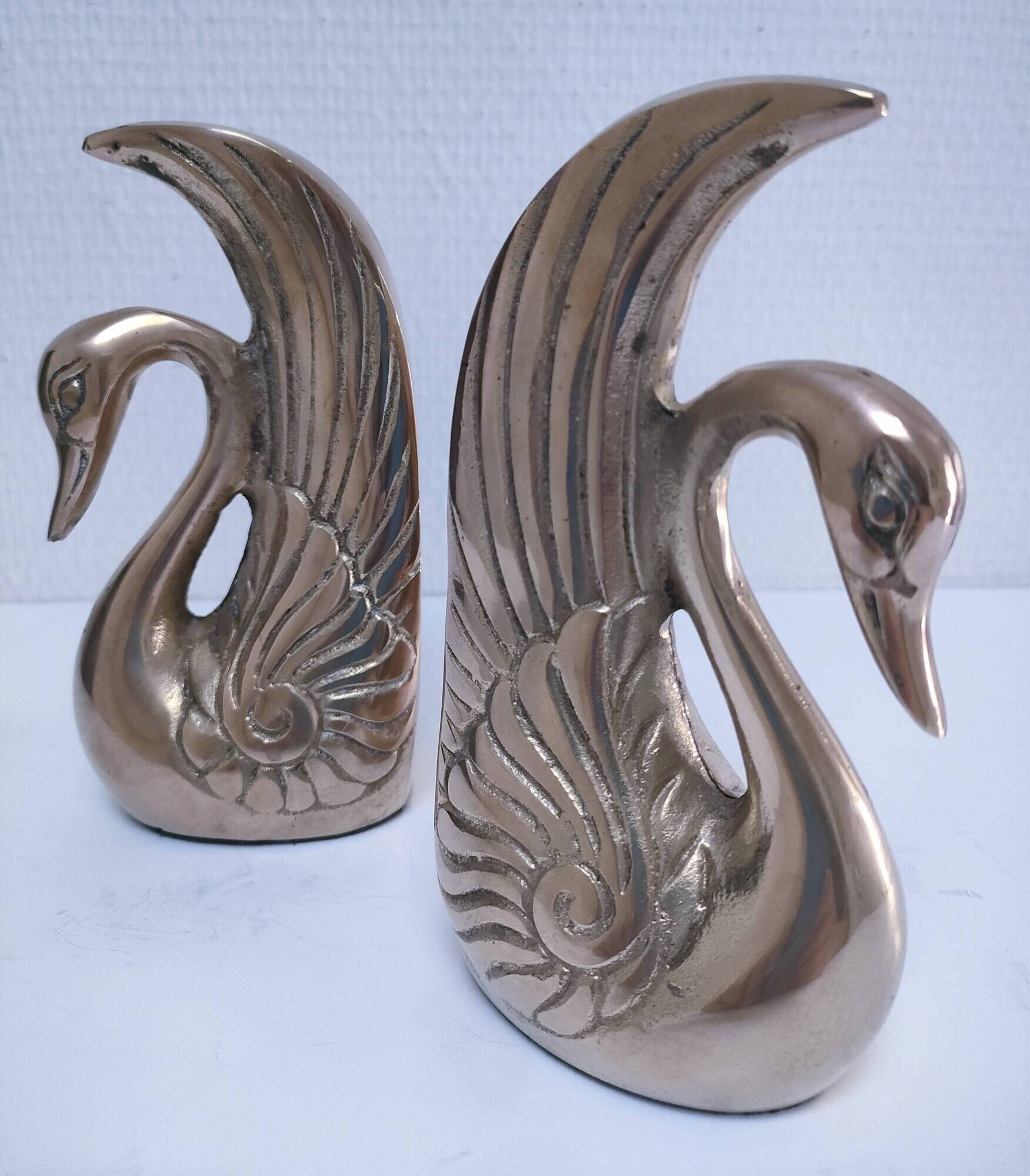 Pair of vintage stylized brass bird bookends