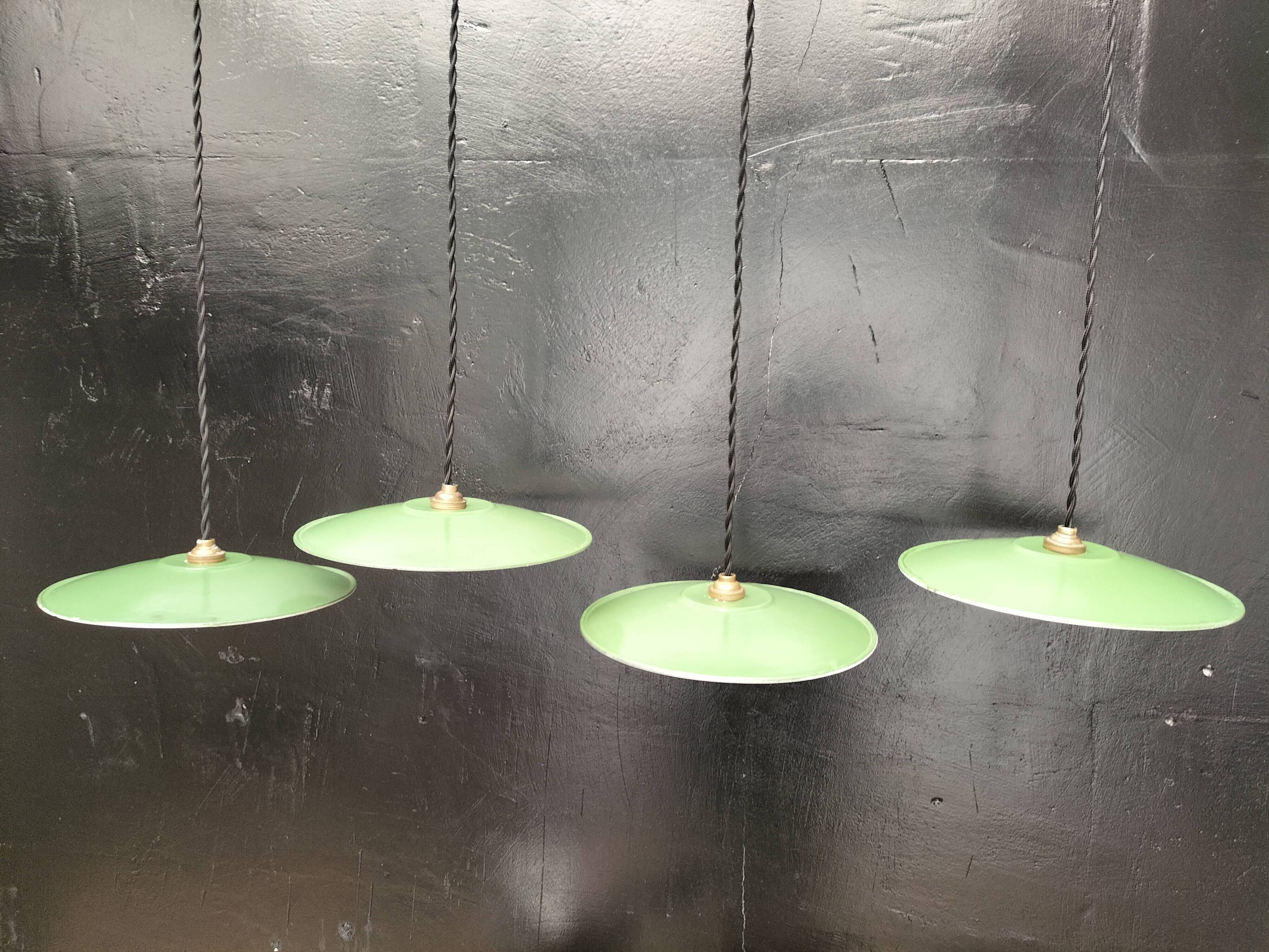 Enameled sheet metal pendant lights
