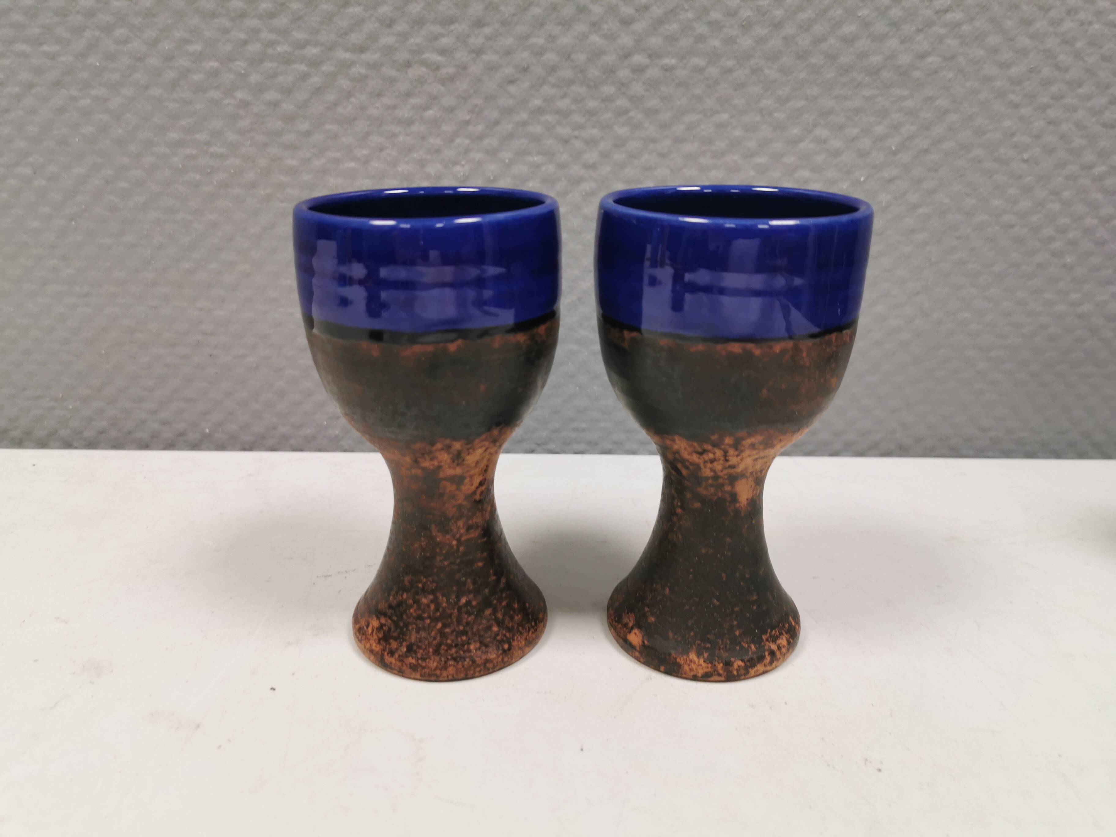 Two mugs in partially blue-glazed ceramic, from Seilast Wisby Sweden