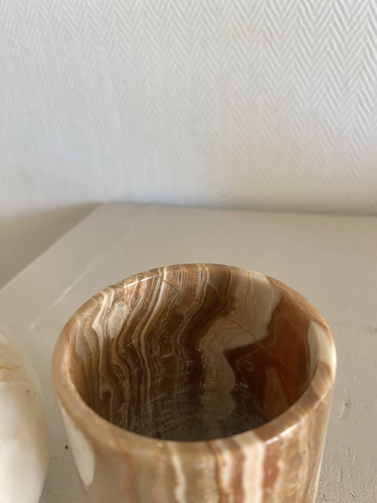 Pair of natural onyx candle holders