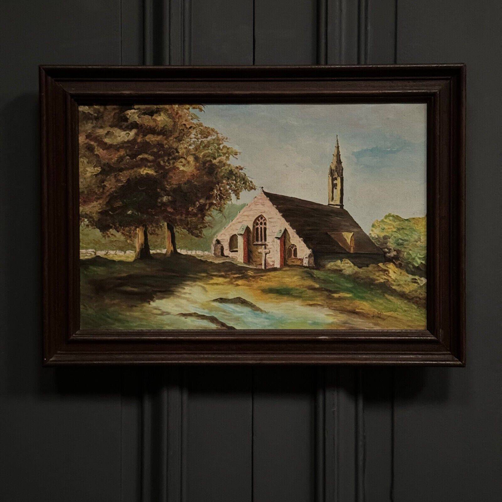 20th century oil on canvas depicting a Breton church by Guimard