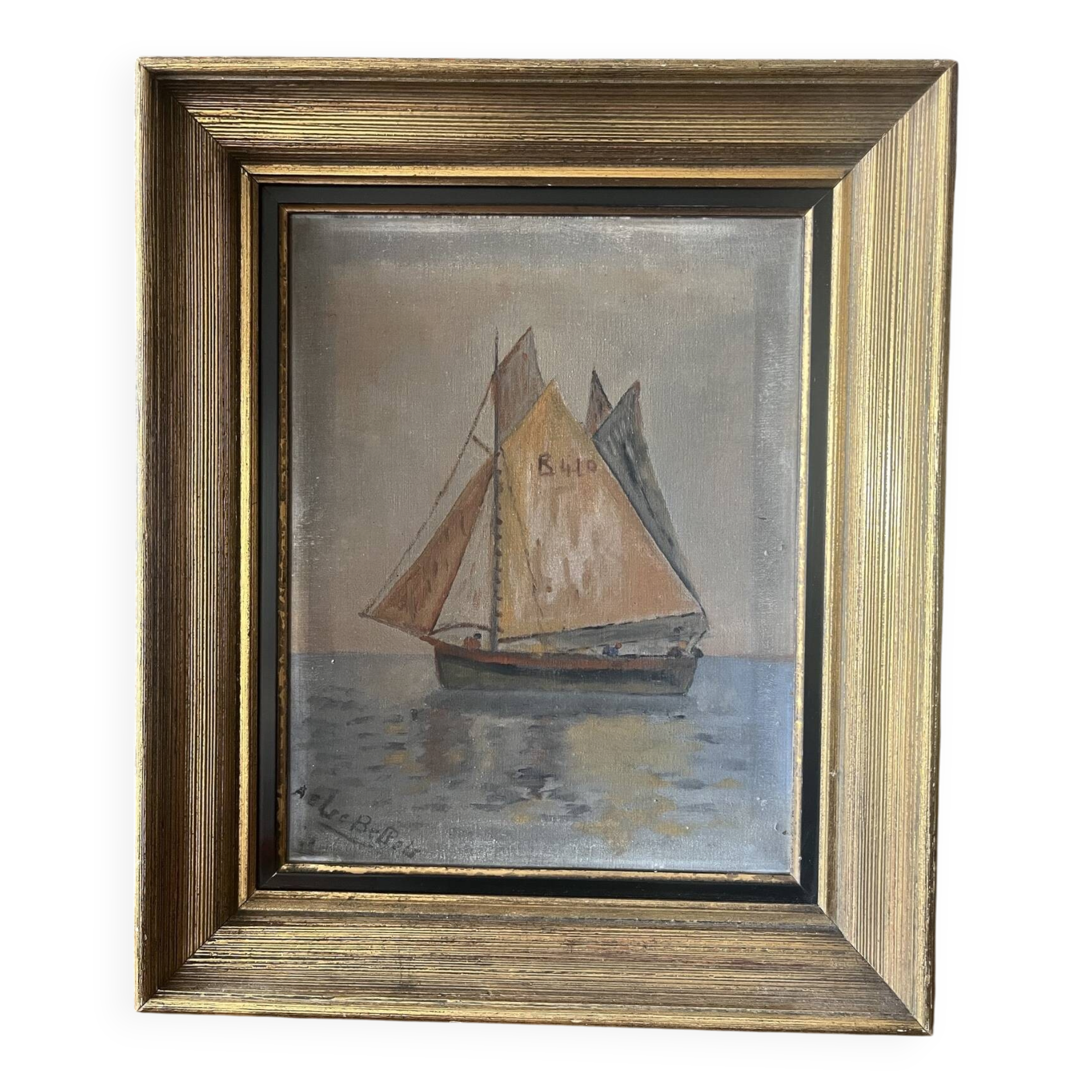 Huile sur toile bateau de pêcheurs