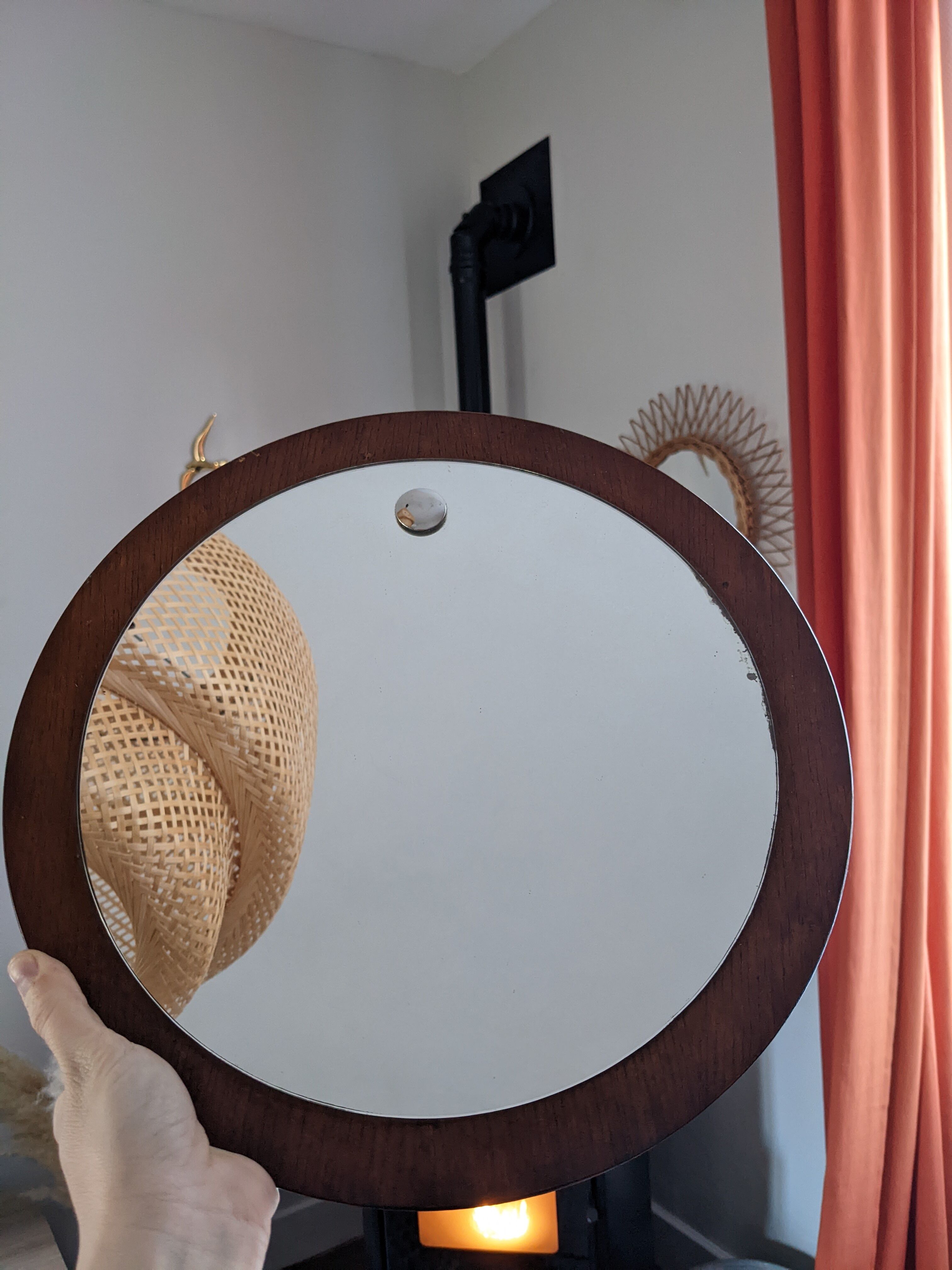 Miroir rond en bois