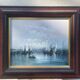 Oil on animated marine panel, moored boats signed Noquet