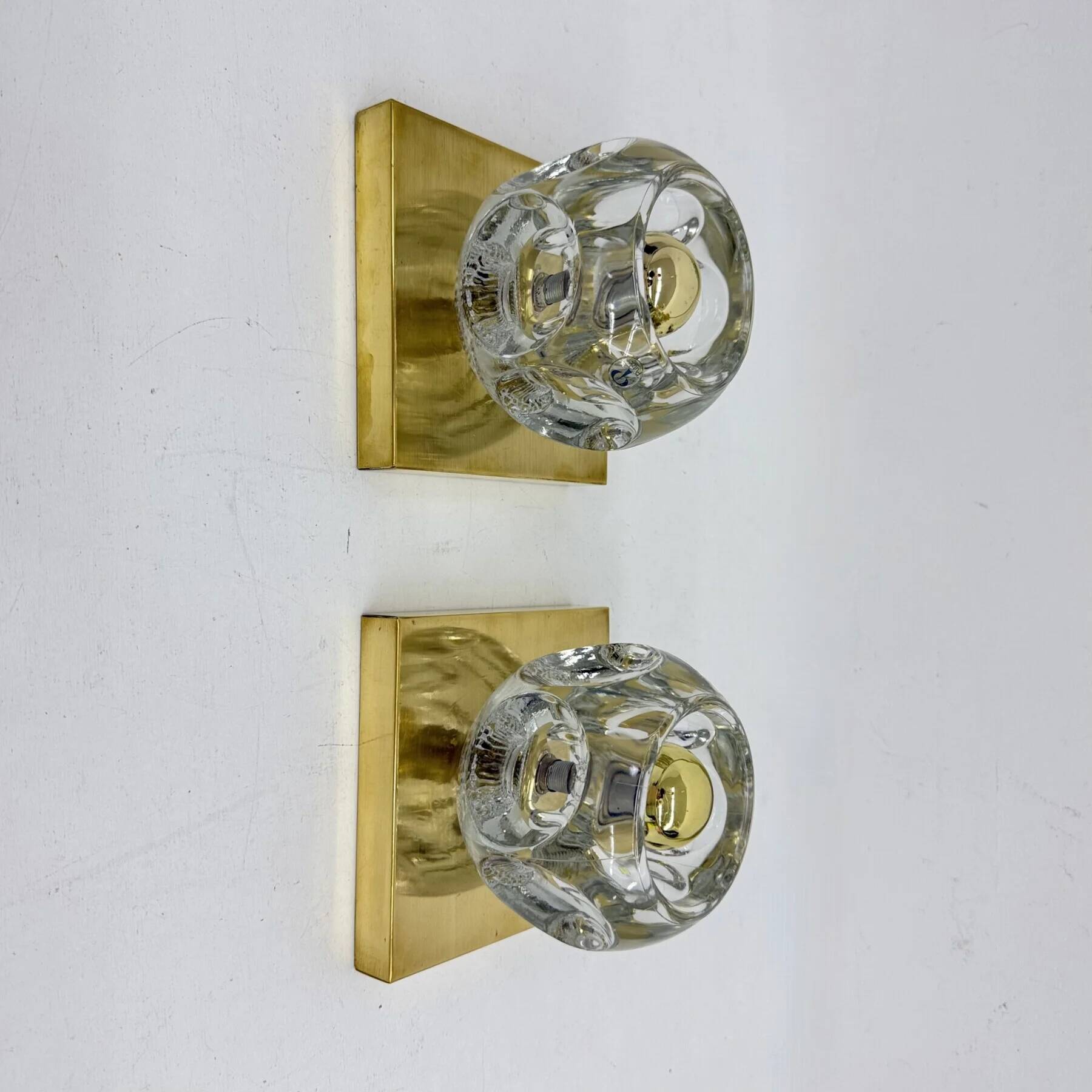 Pair of Peil & Putzler ice cube glass wall lamps, 1970s