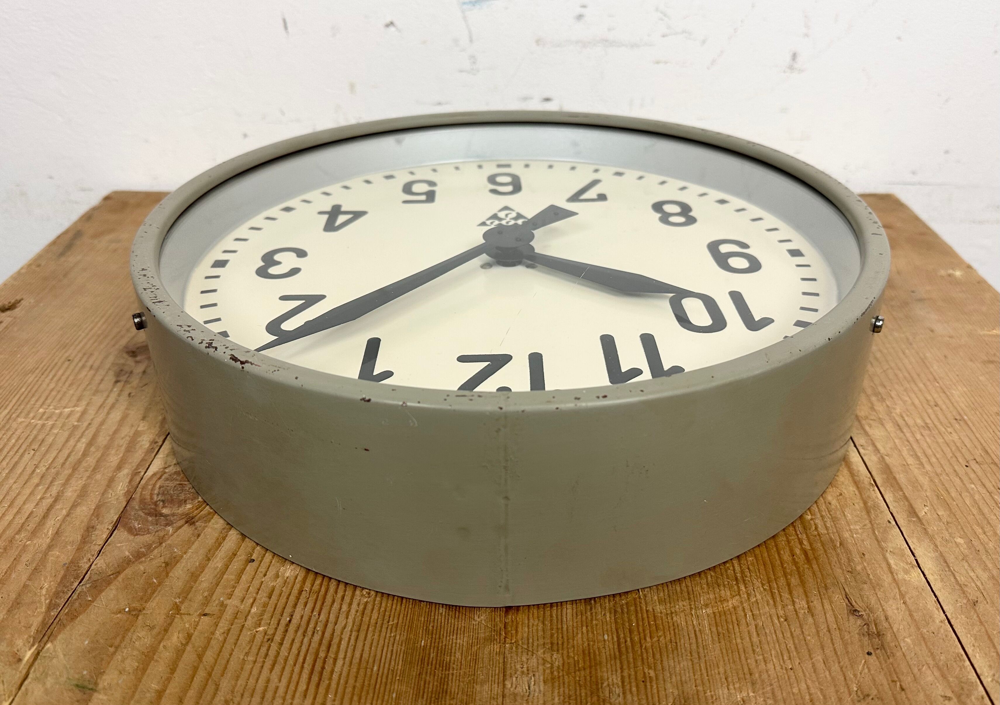 Industrial factory wall clock from Pragotron 1950s