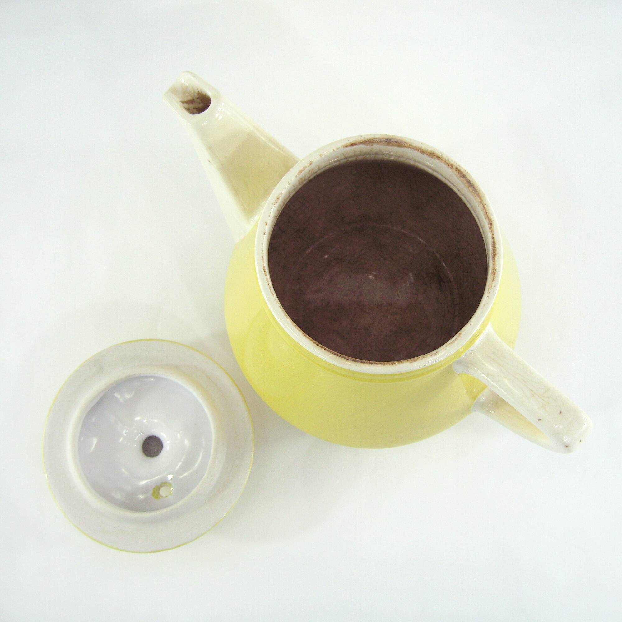 Yellow ceramic teapot - Villeroy & Boch France - vintage 1940s