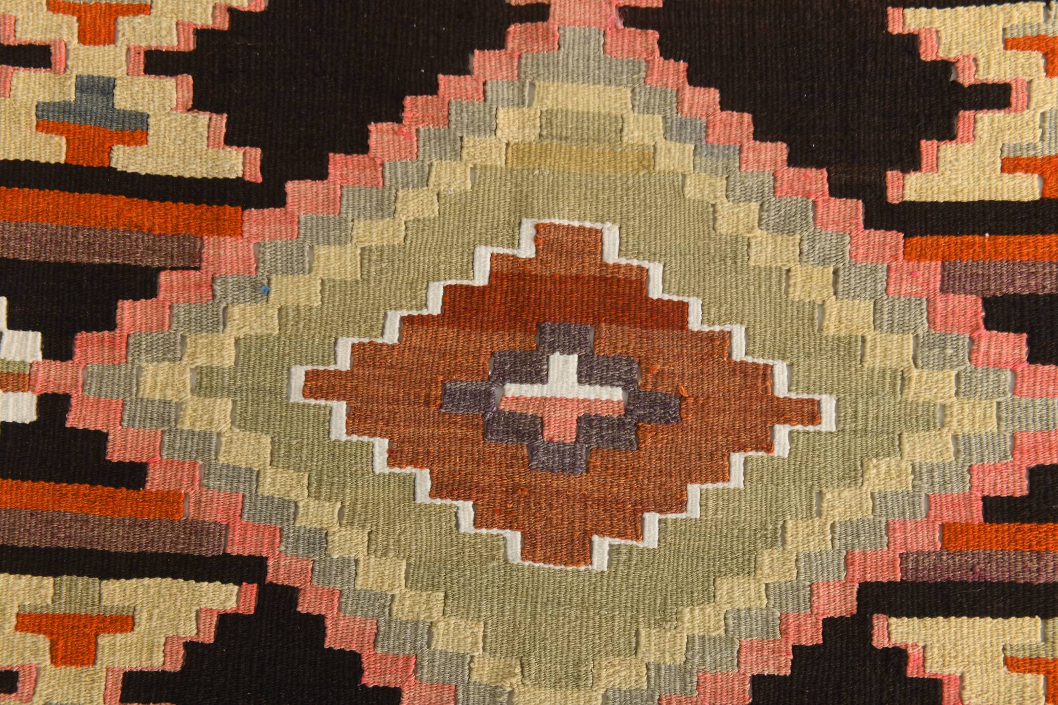 Pink & Brown Turkish Vintage Kilim Runner Rug, 77x387Cm