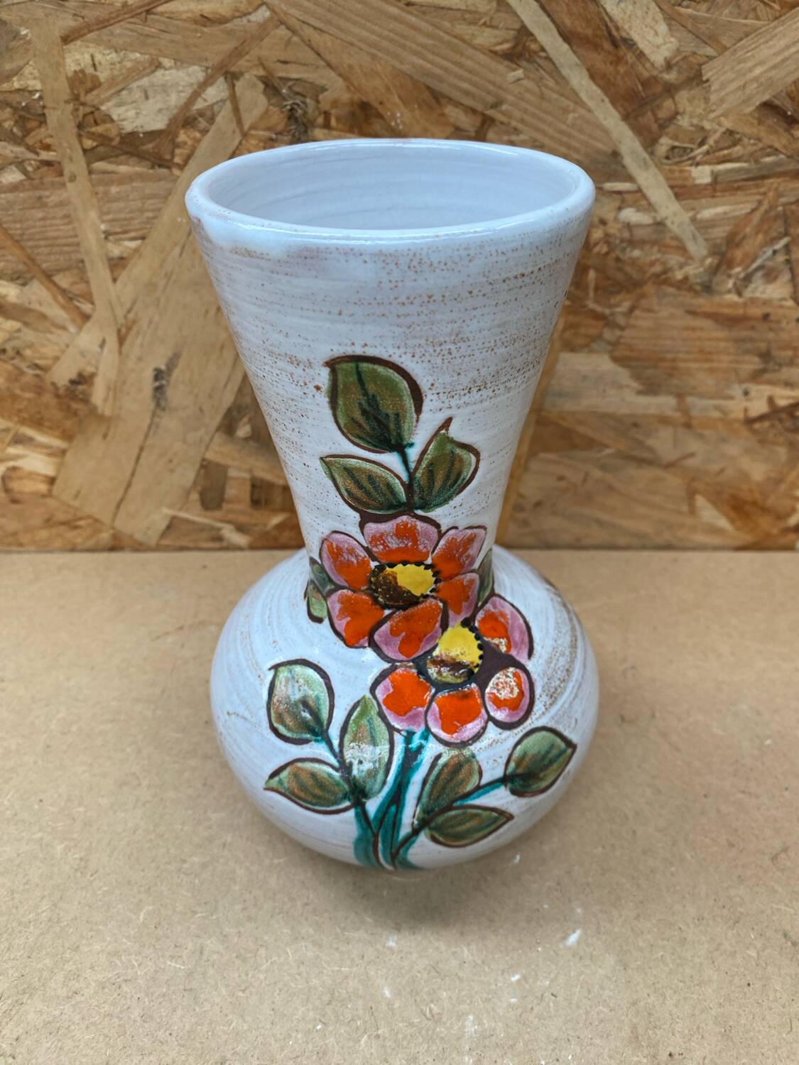 Old vallauris vase white enameled terracotta vintage flower decor