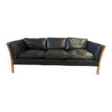 Danish vintage 3 seater black leather Stouby sofa , 1960s
