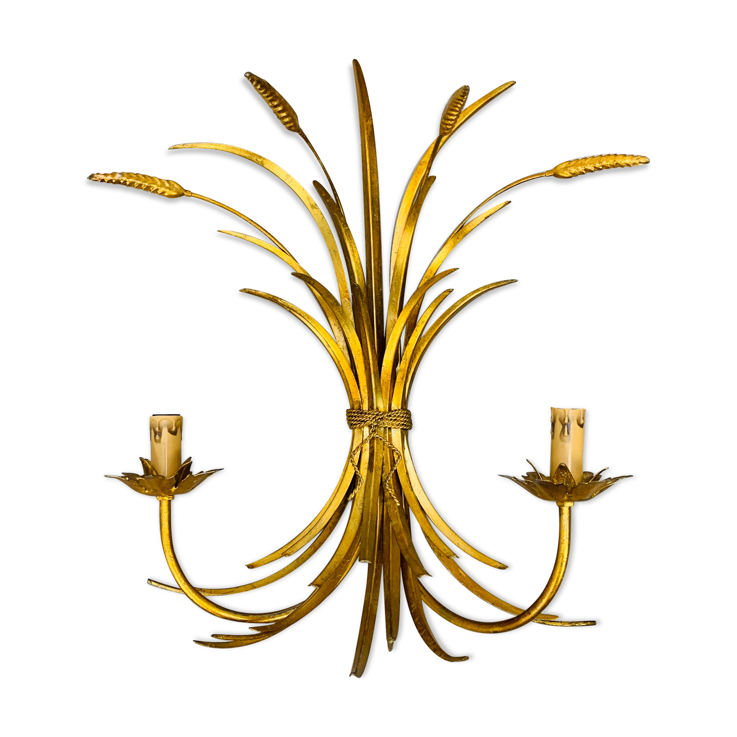 Wall lamp ear of wheat golden foliage Hans Kogl, style Hollywood Regency