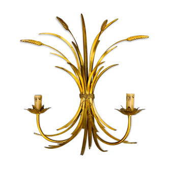 Wall lamp ear of wheat golden foliage Hans Kogl, style Hollywood Regency