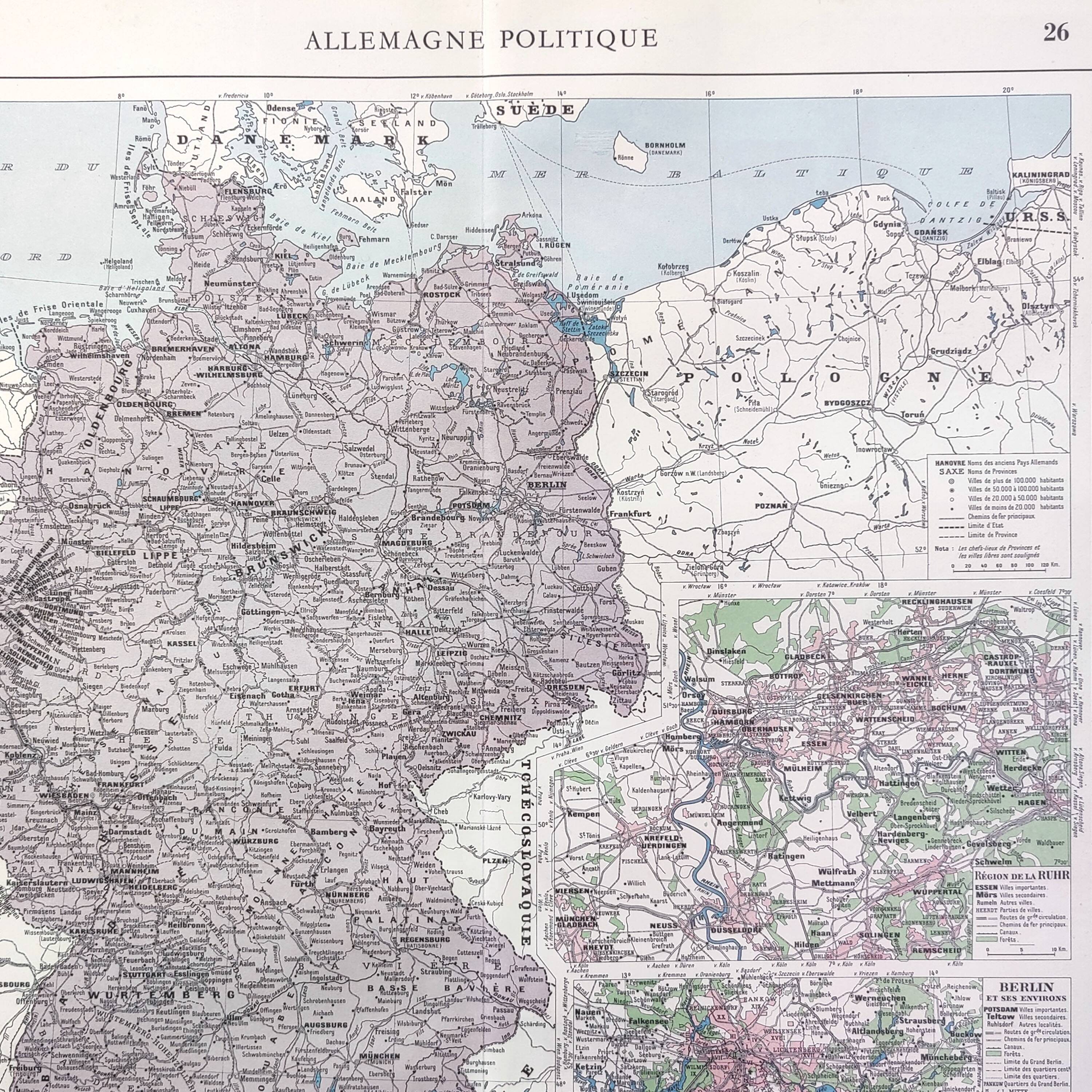 Old Germany map 43x43cm from 1950