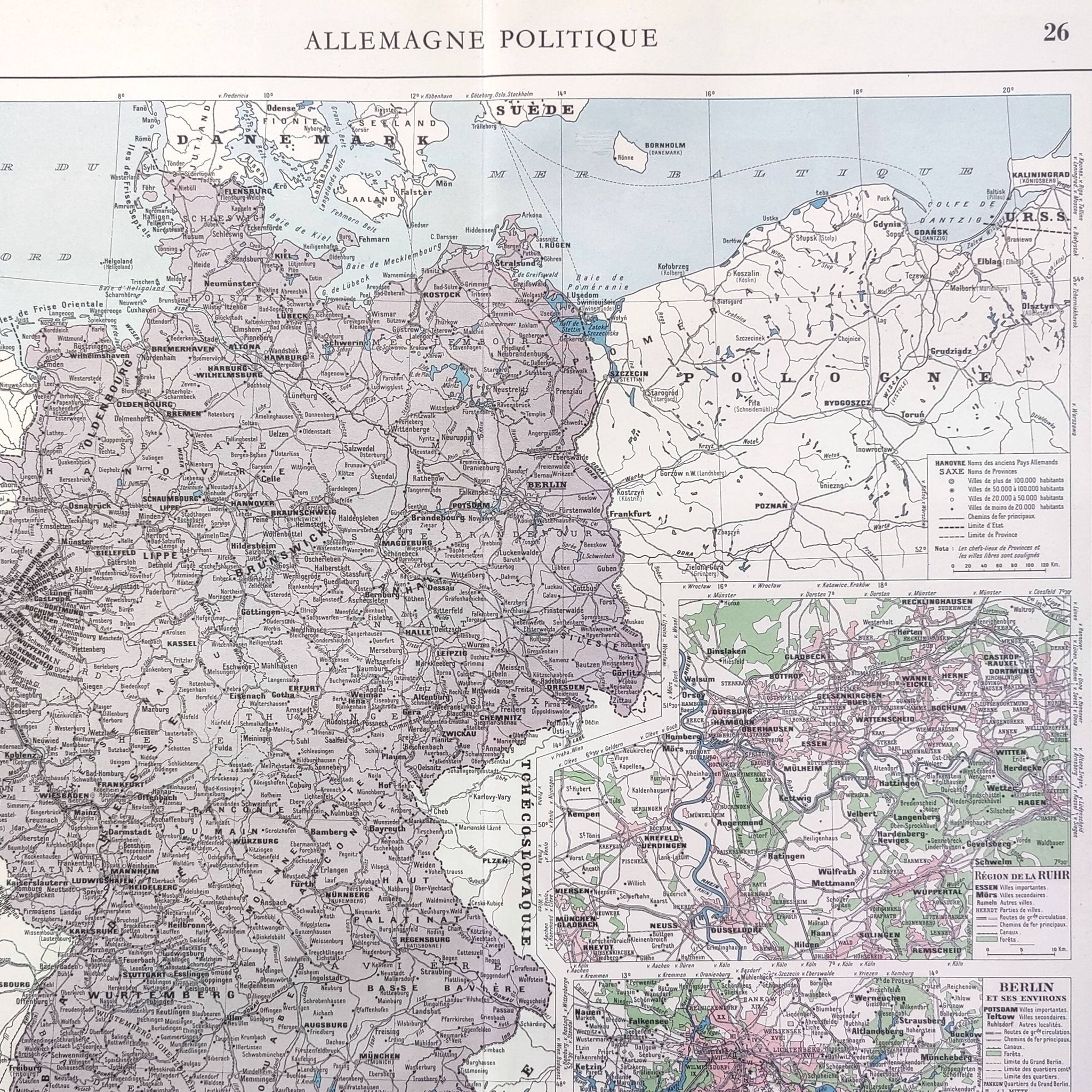 Old map of Germany 43x43cm from 1950