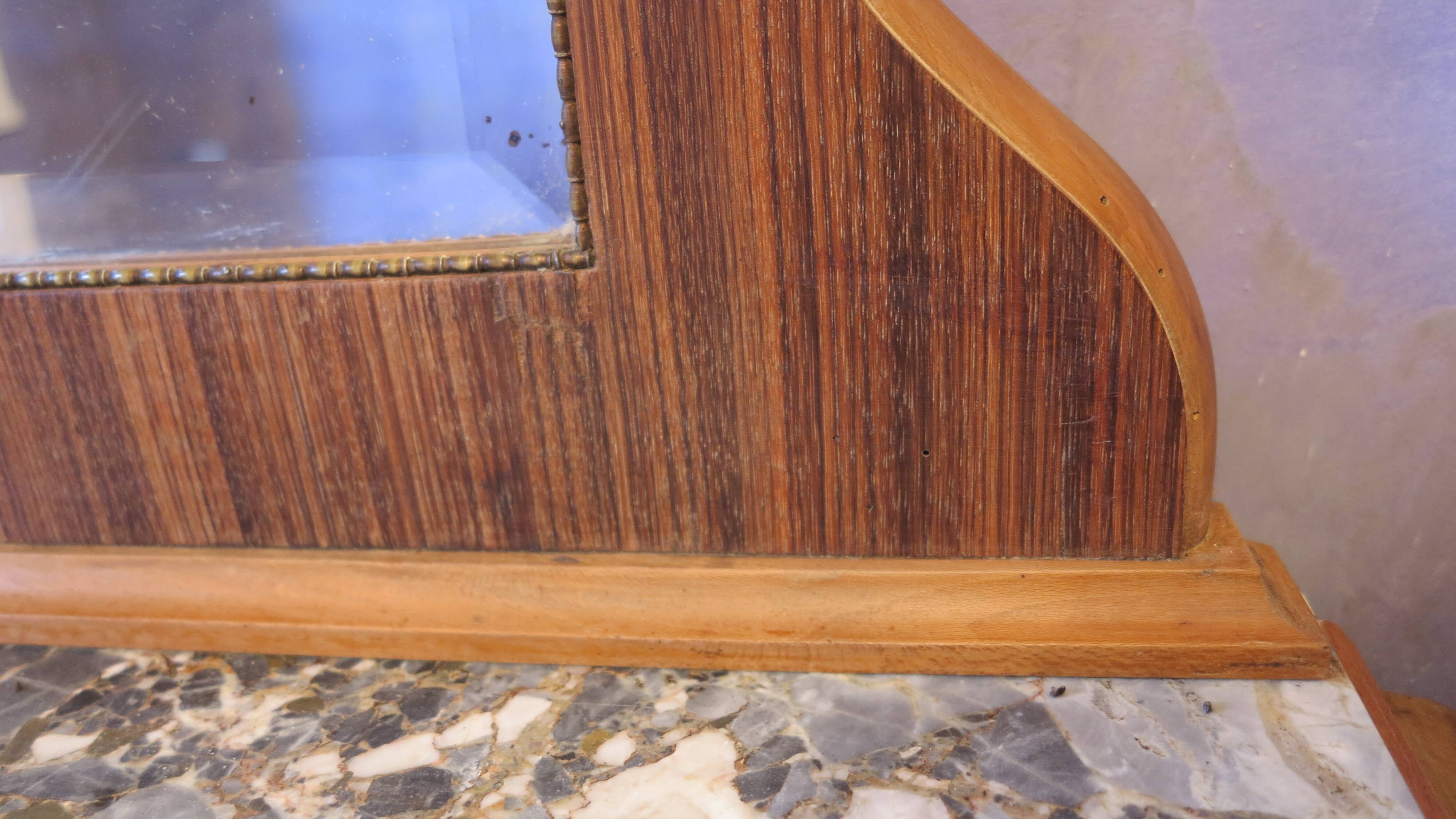 1925 sideboard with two doors, two drawers and beveled mirror, marble top