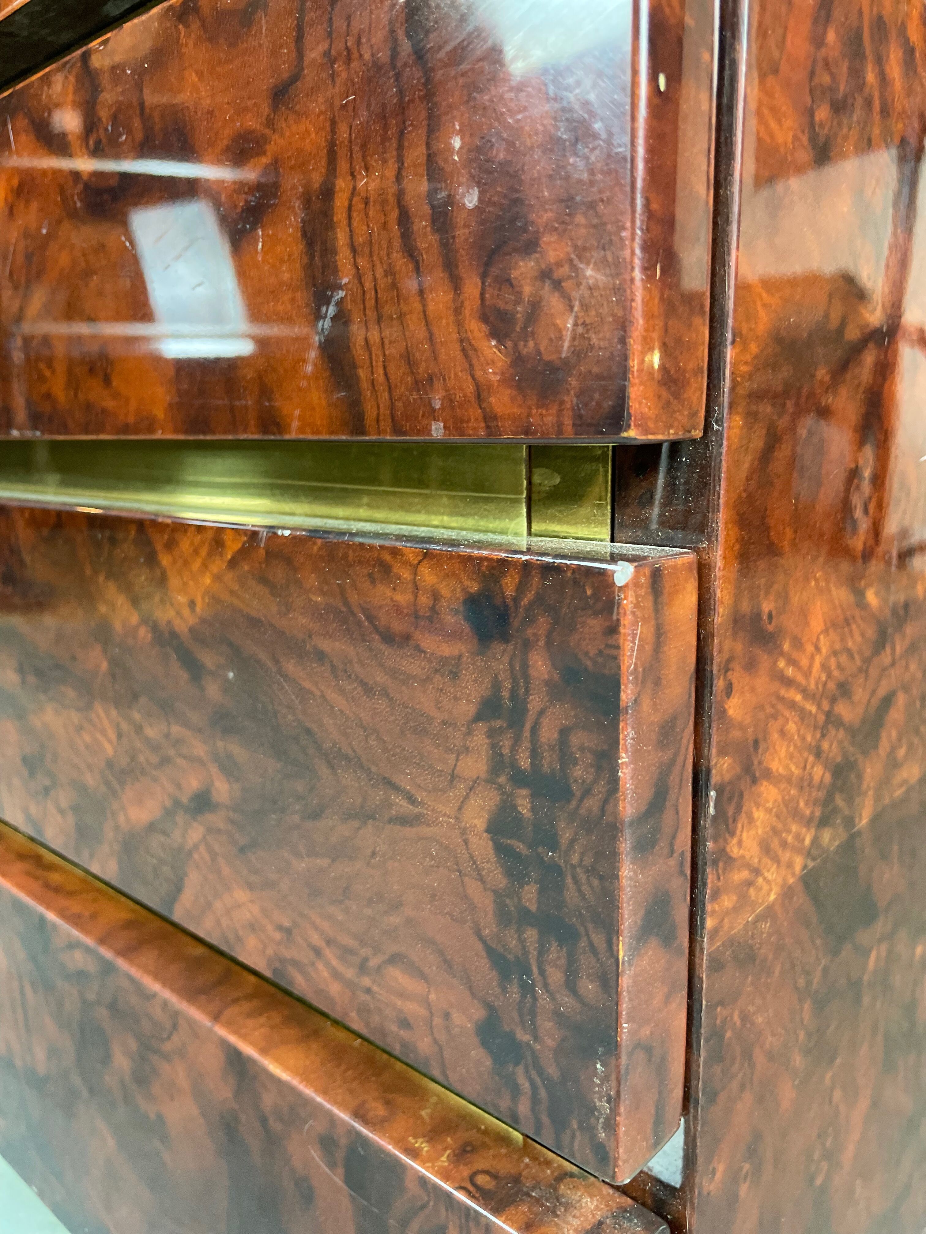Bedside of Jean-Claude Mahey in elm magnifying glass and brass circa 1970