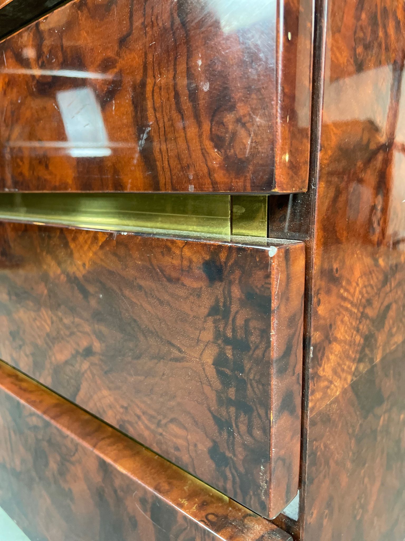 Bedside of Jean-Claude Mahey in elm magnifying glass and brass circa 1970