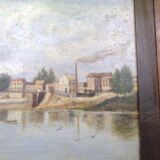 Oil on canvas signed Louis Galichon Riverside Landscape