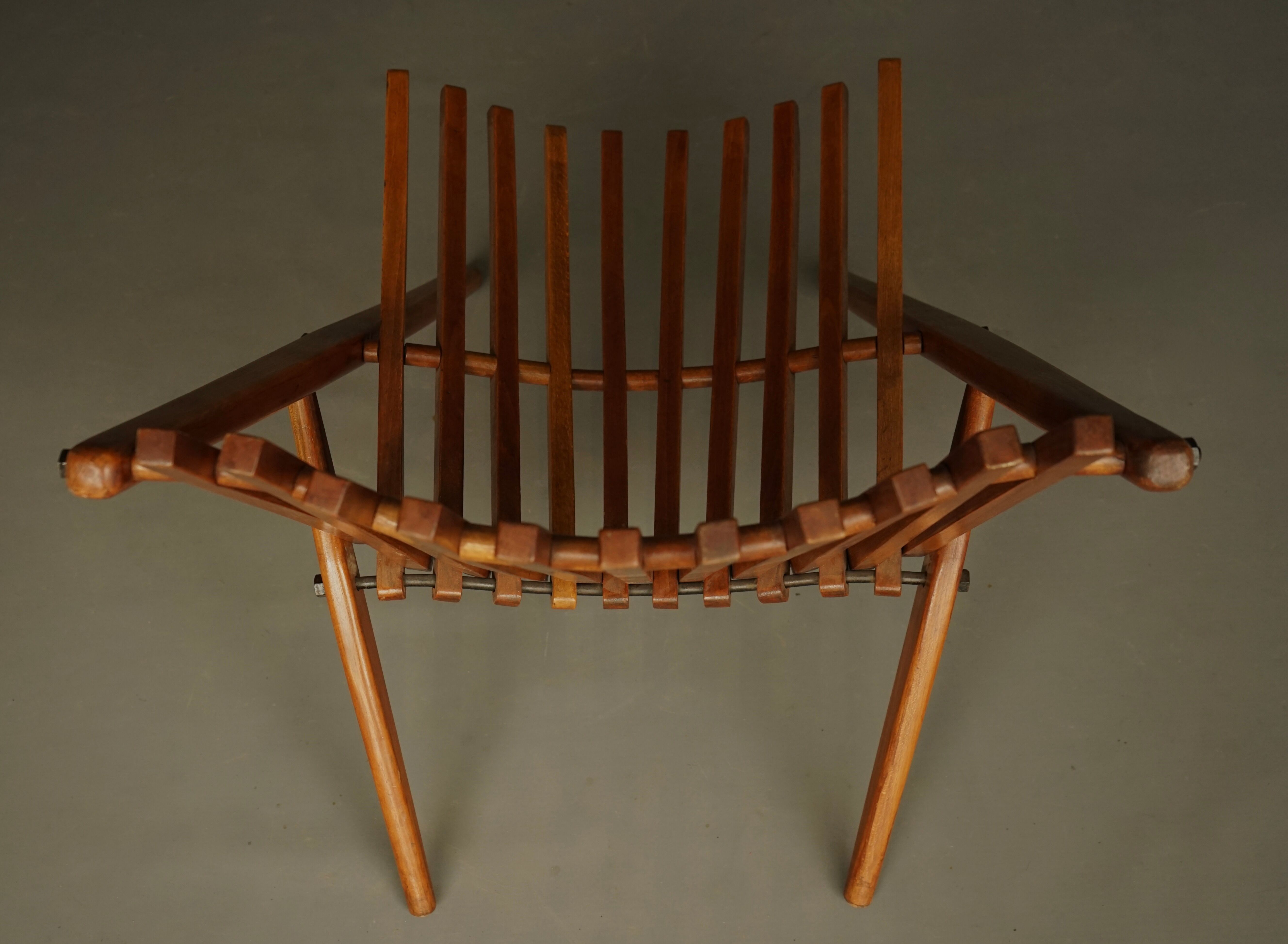 Vintage Dutch Slatted Lounge Chair in Beech, 1950s