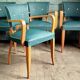 Set de 4 fauteuils bridges hêtre massif vernis & simili cuir vert 1958