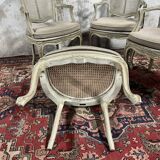 Suite of four cane armchair in gray lacquered wood stamped gouffé louis xv style