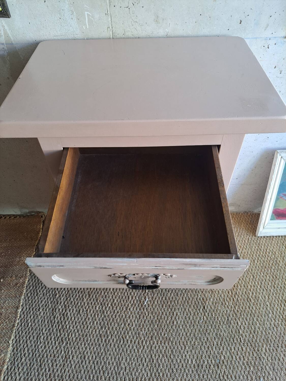 Old high jam bowl in pink painted solid wood