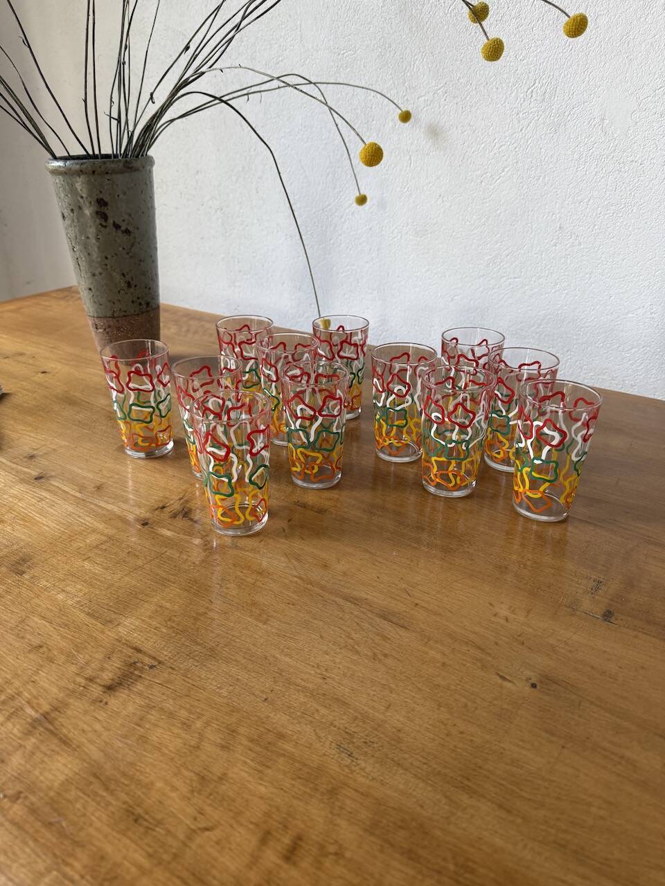 Set of 12 graphic glasses 1970