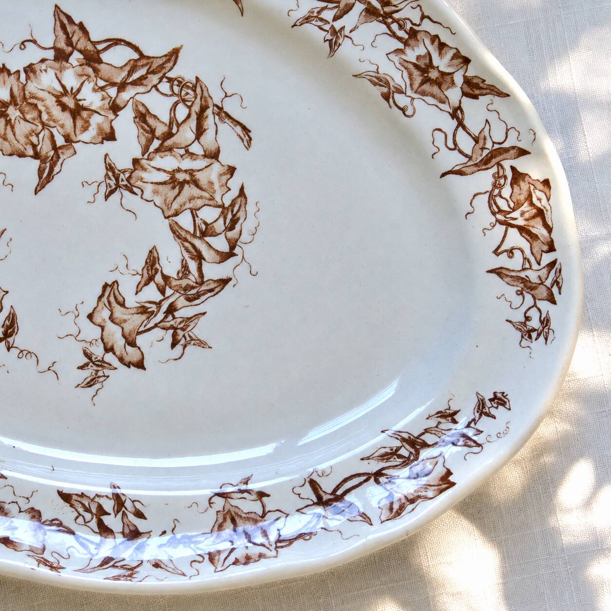 Oval dish from the 19th century in ironstone signed Longchamp "Liserons"