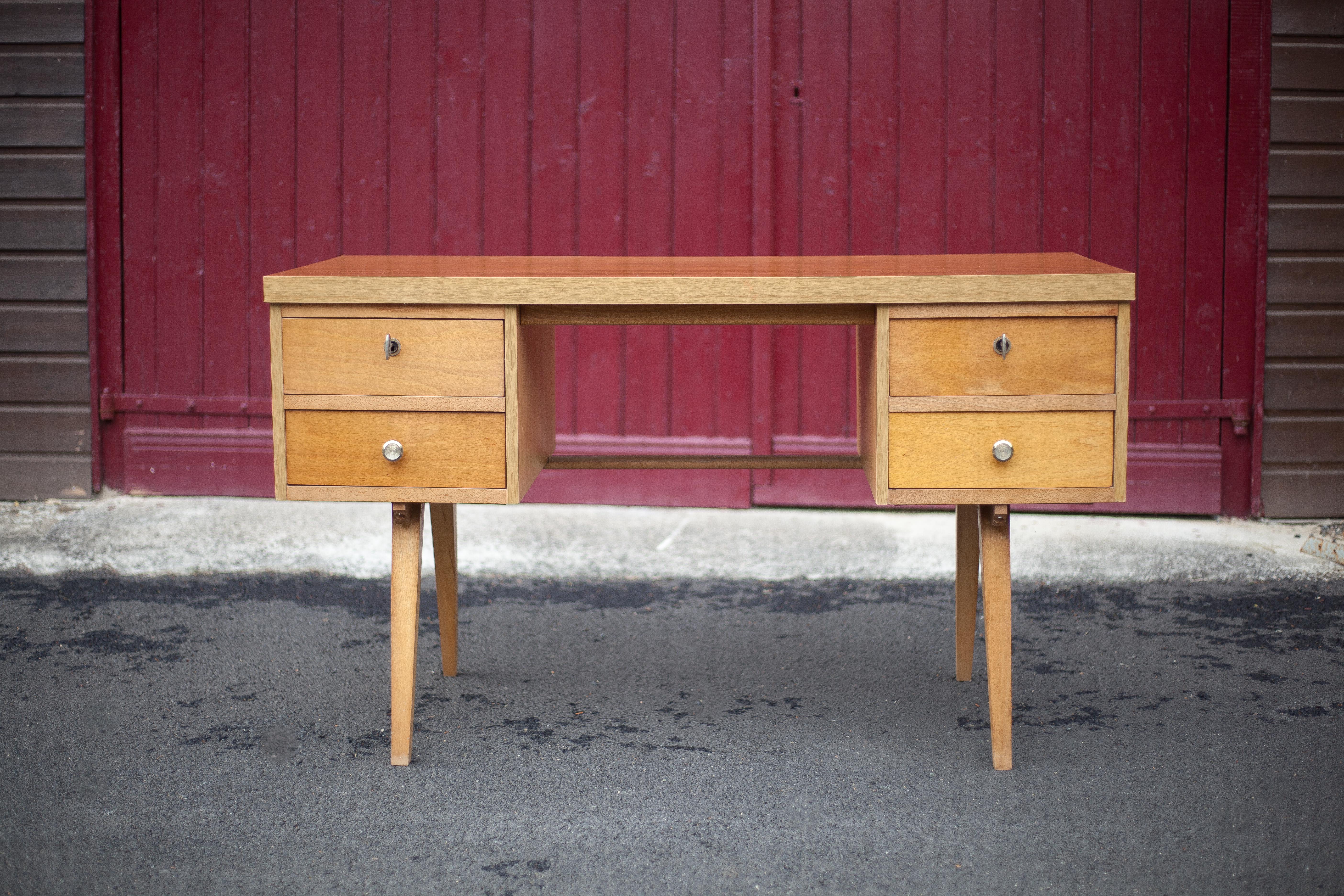 German 60s office in beech wood, compass feet