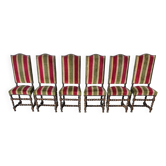 Set of 6 Louis XIII style chairs in turned wood and velvet.